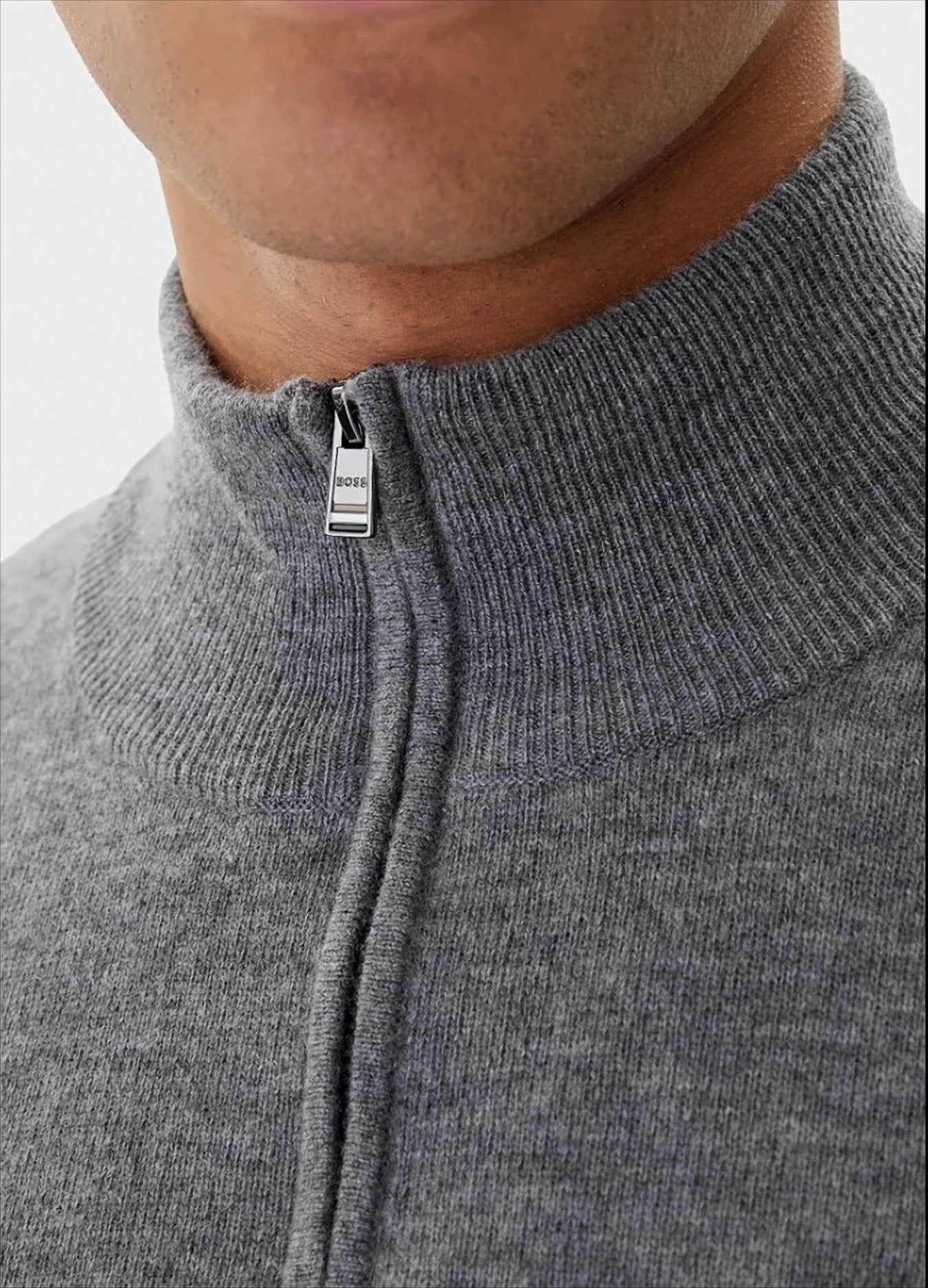 Half-Zip Gray Sweater With Tailored Fit
