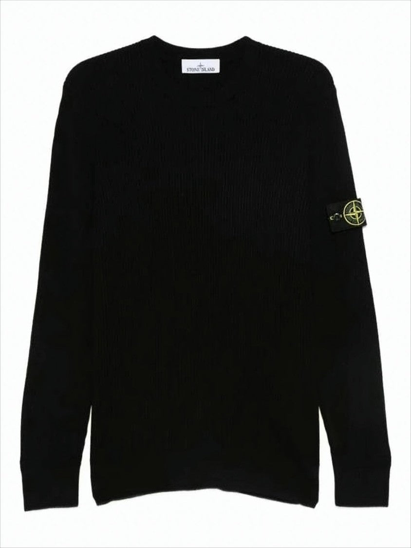 Crew Neck Wool Sweater with Compass Logo Patch