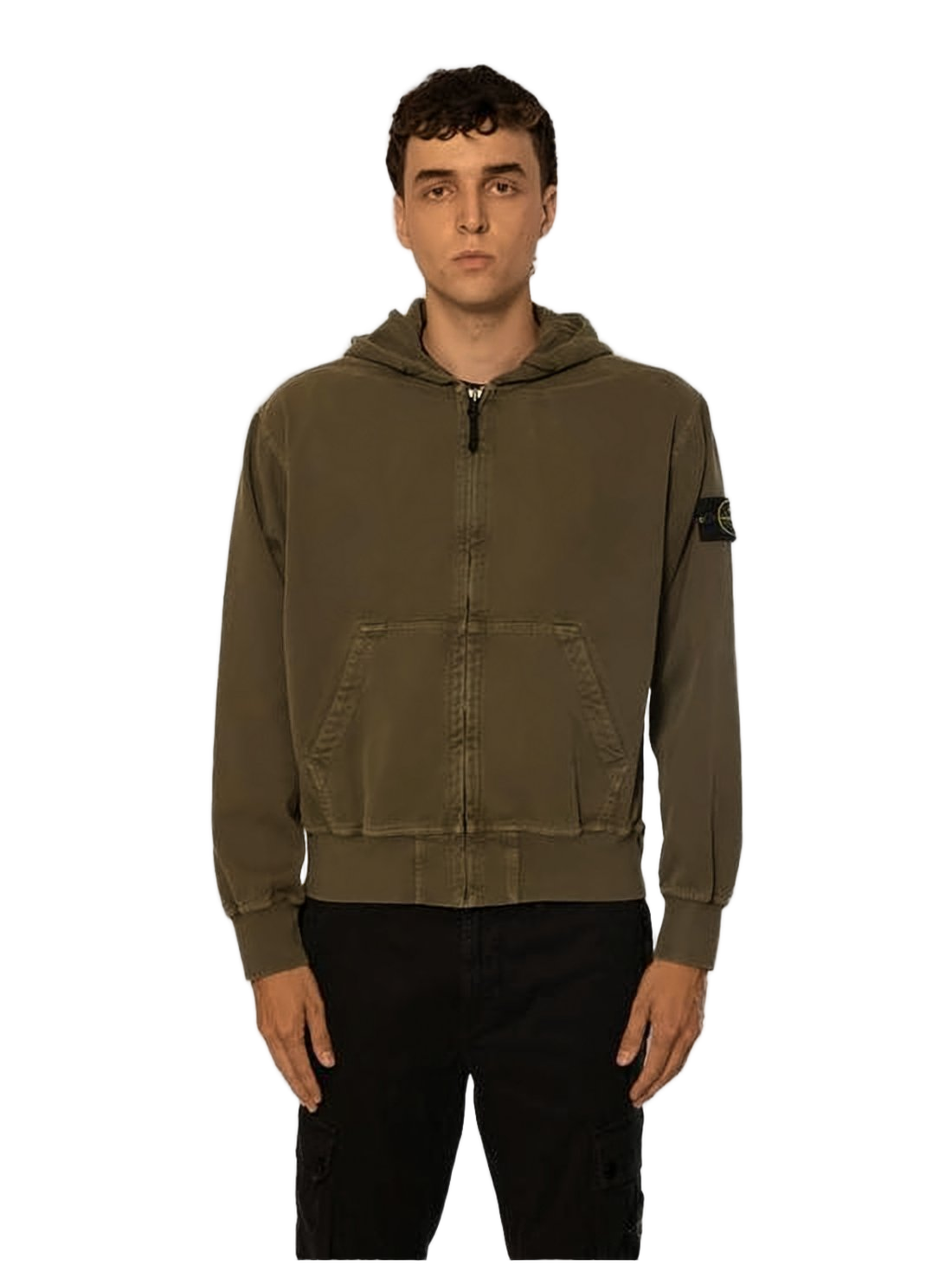 Brown Zip-Up Hoodie with Distinctive Patch