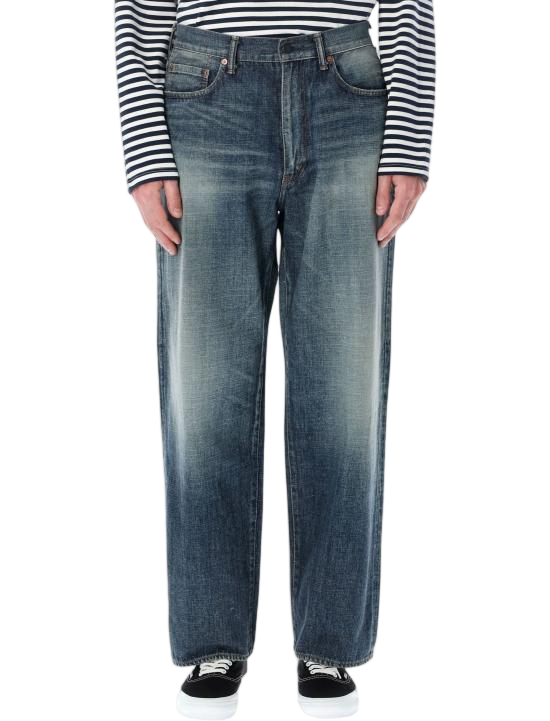 Relaxed Straight-Leg Denim Pants with Vintage Wash Effect