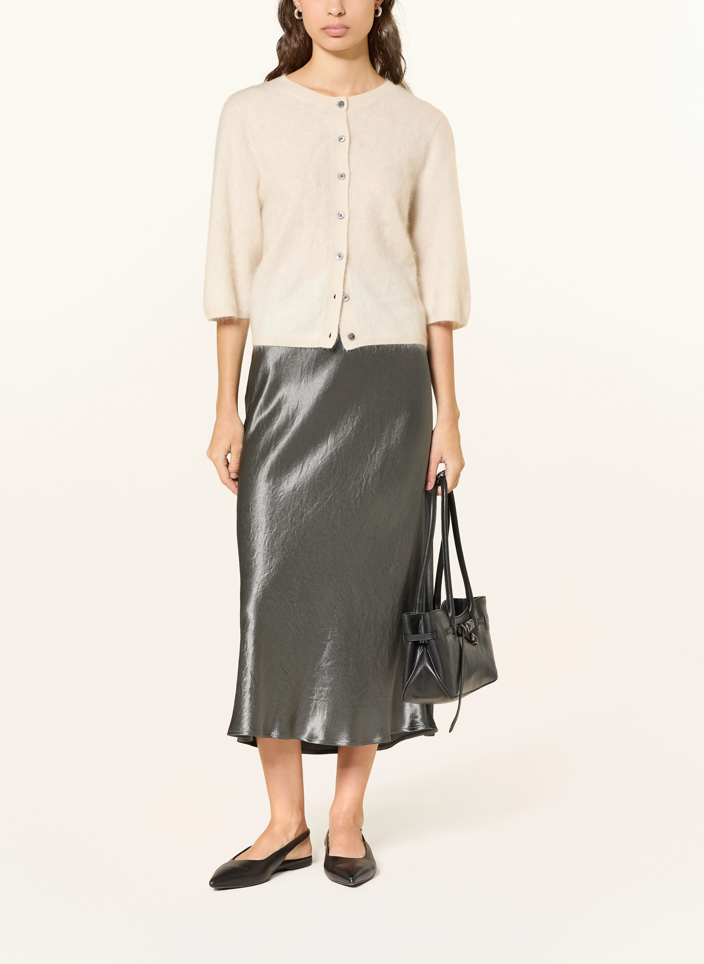 Midi Skirt with Shiny Finish and A-Line Silhouette