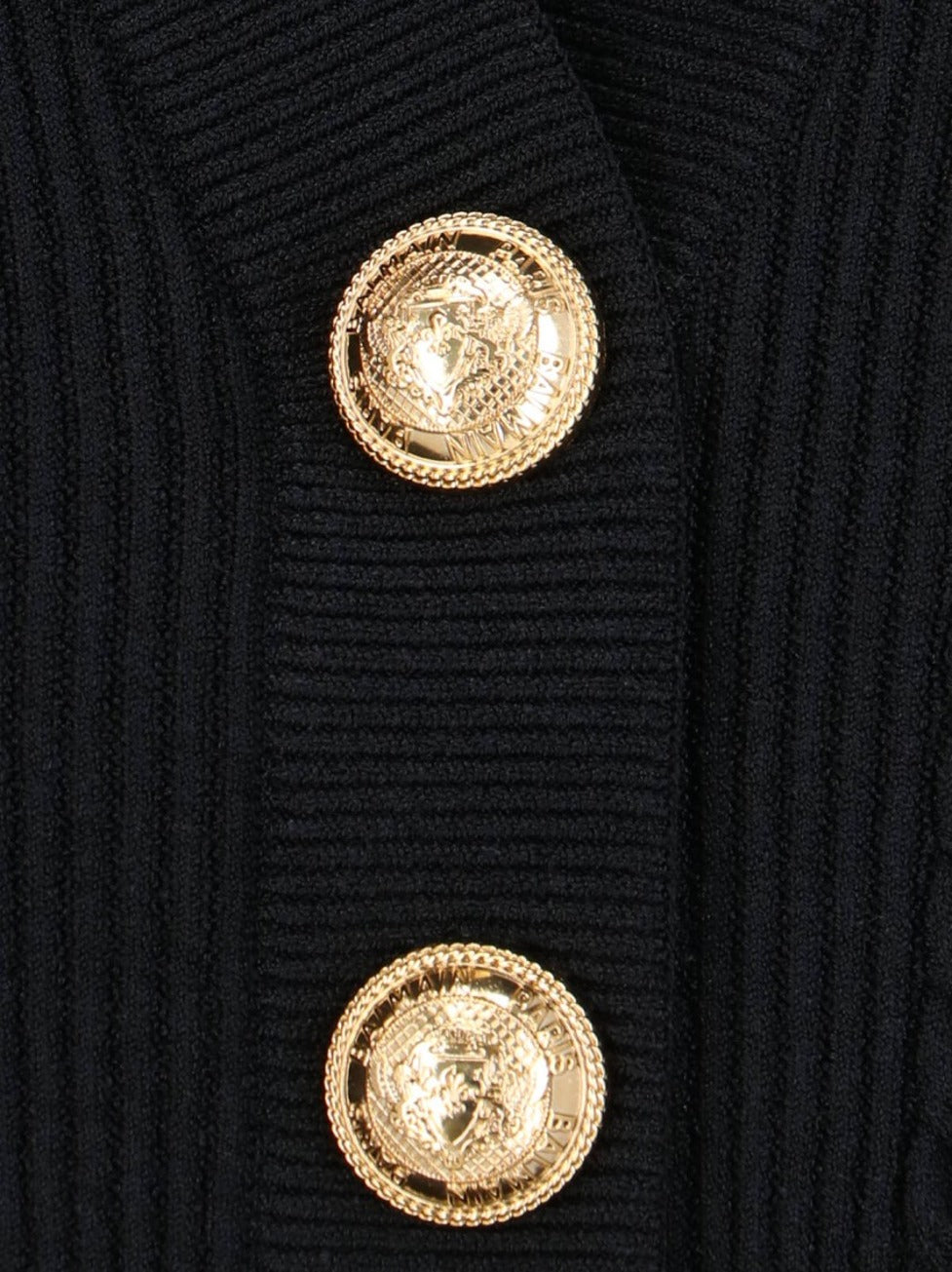 Structured Shoulder Black V-Neck Cardigan With Decorative Buttons