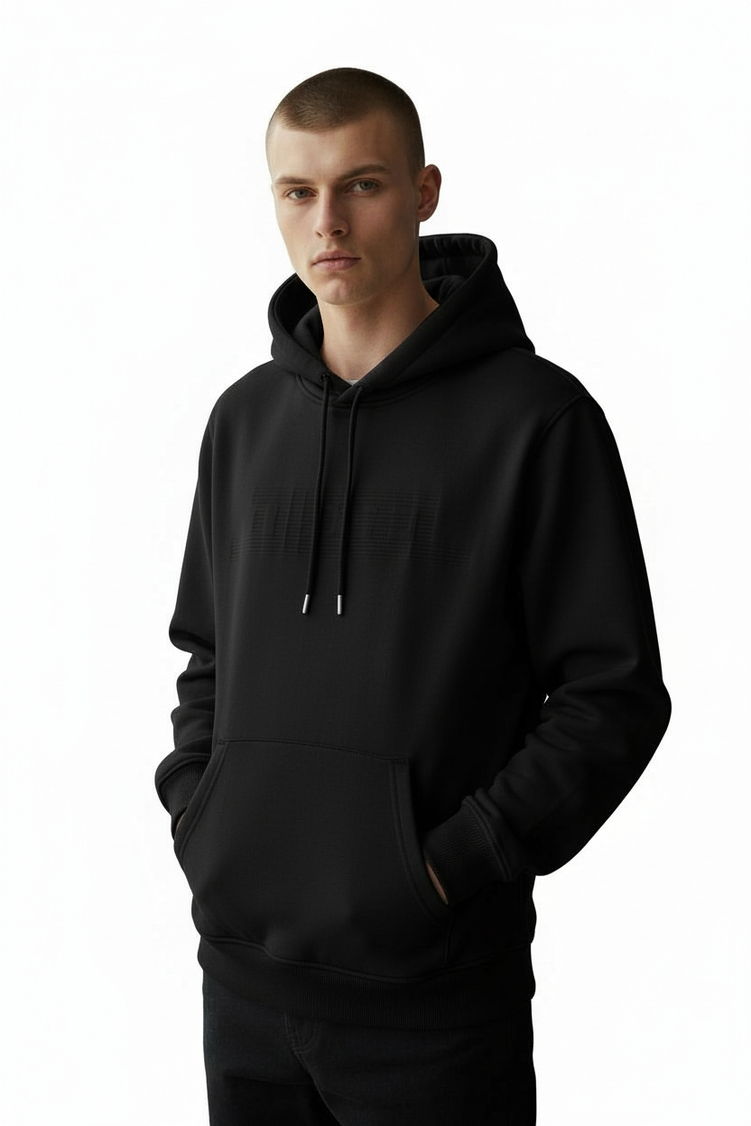 Solid Black Hoodie with Adjustable Drawstrings