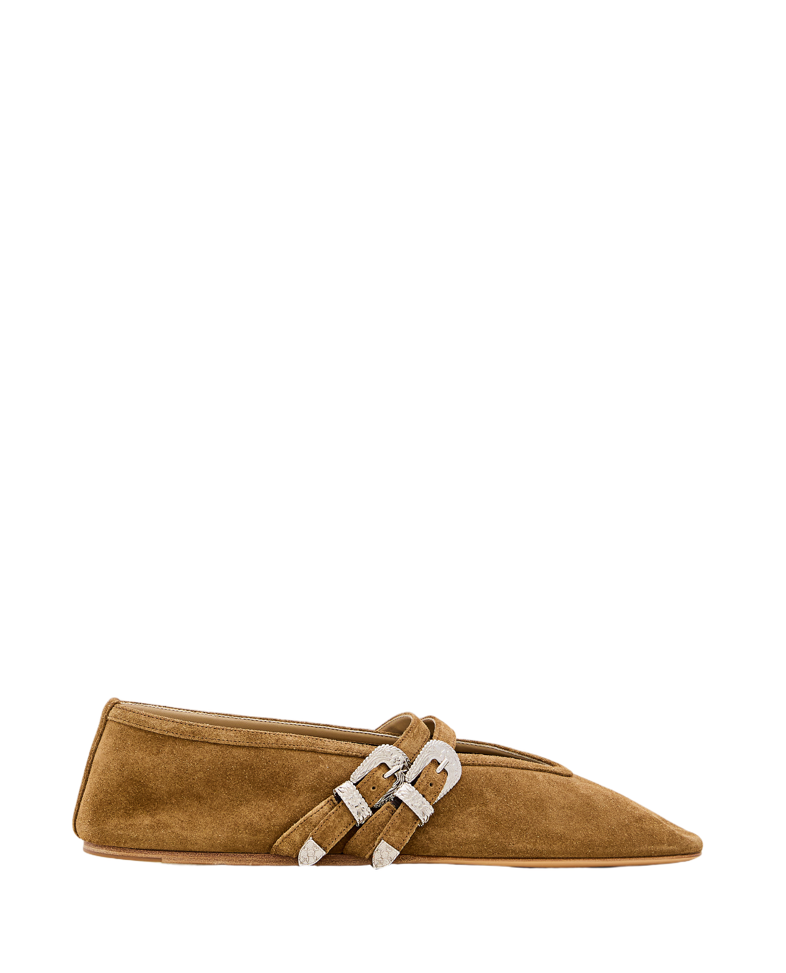 Pointed Suede Ballet Flats With Straps