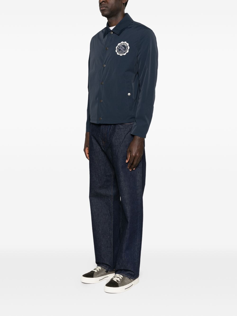 Blue Button-Up Jacket With Patch Logo