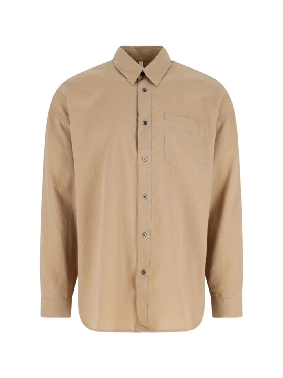 Beige Button-Up Shirt With Chest Pocket