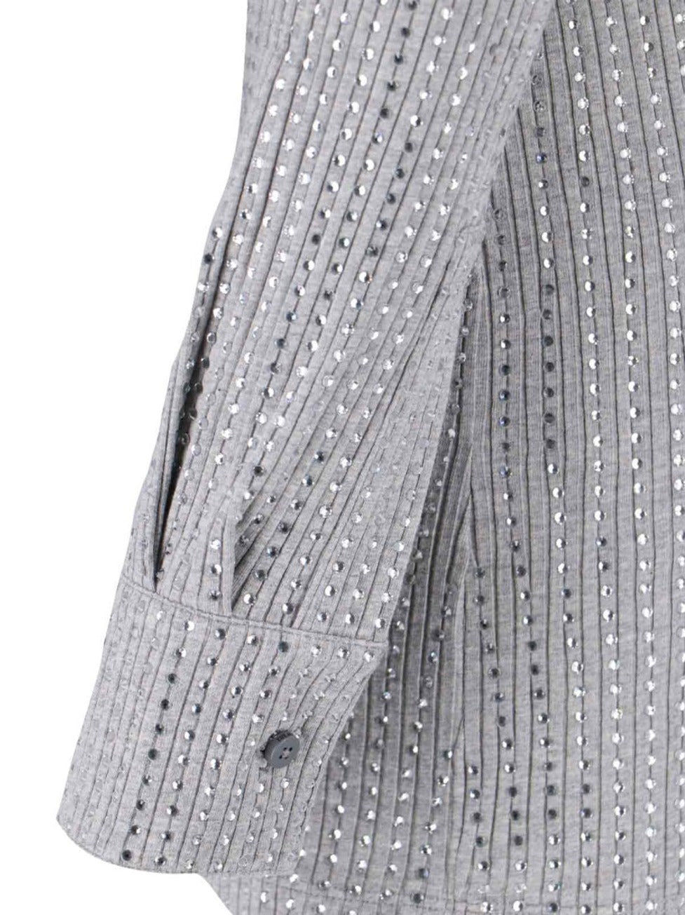 Fitted Grey Mini Dress With Reflective Embellishments