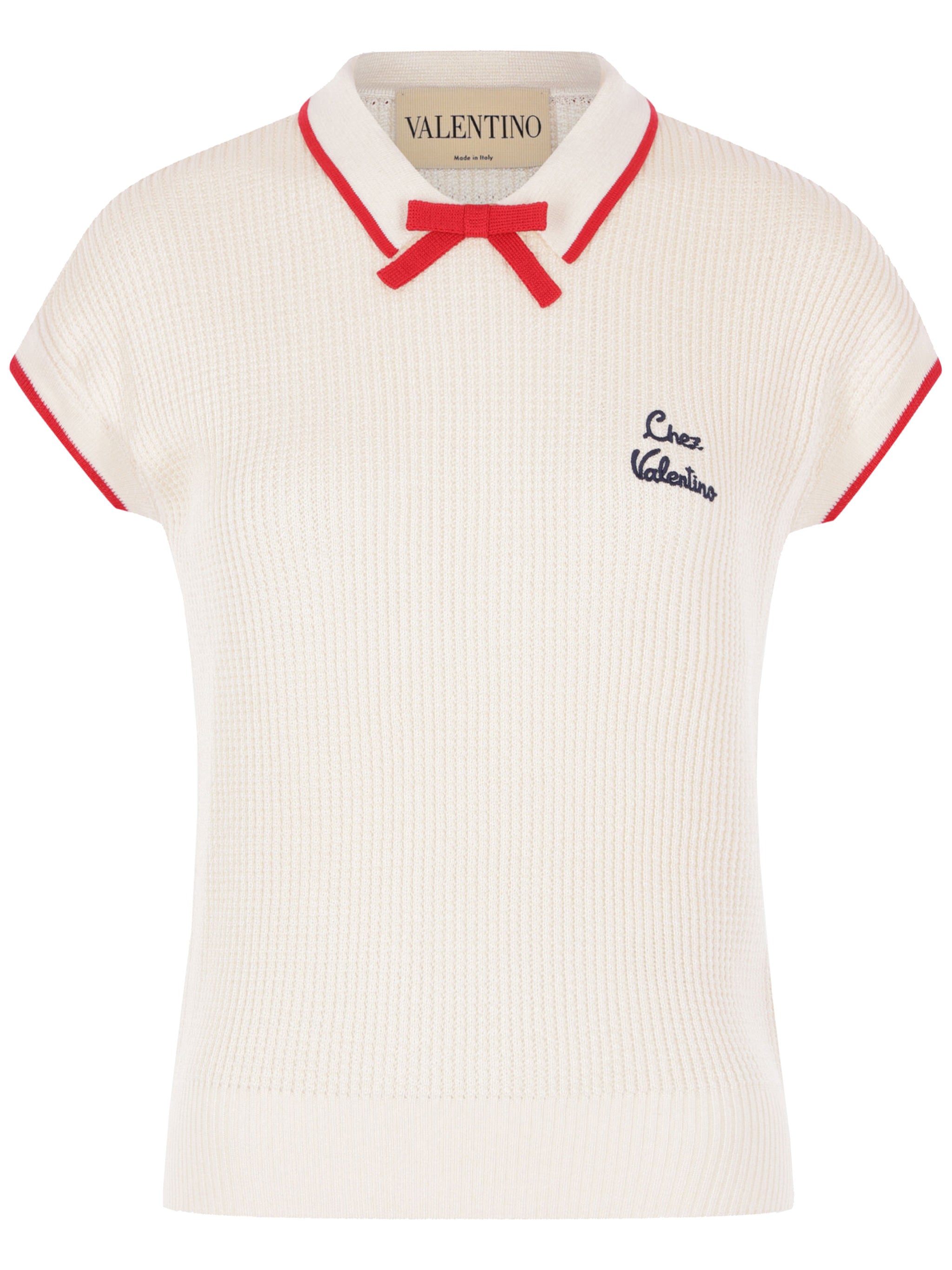 Ribbed Short-Sleeved Knit Bow Detail Top