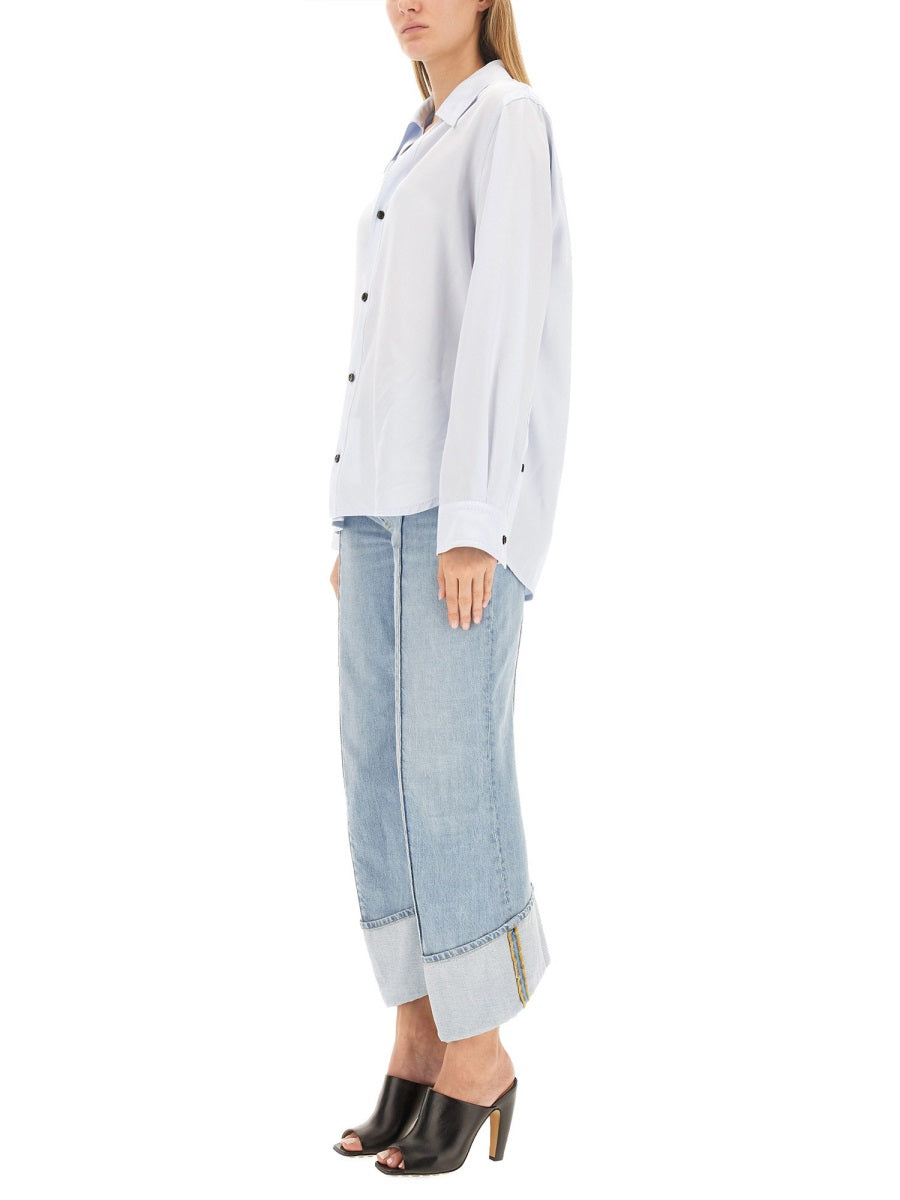 Twill Shirt with Classic Collar and Button-Down Front