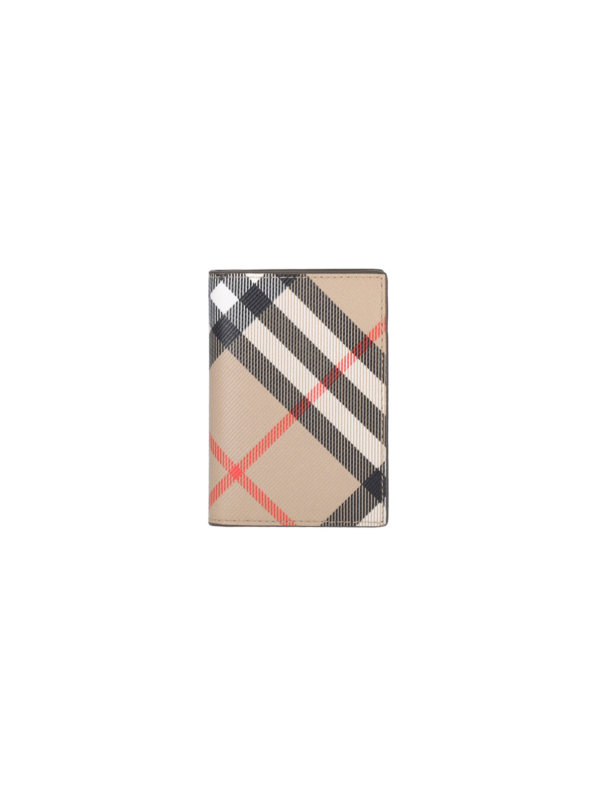 "Check" Bi-Fold Card Holder, In Beige Fabric