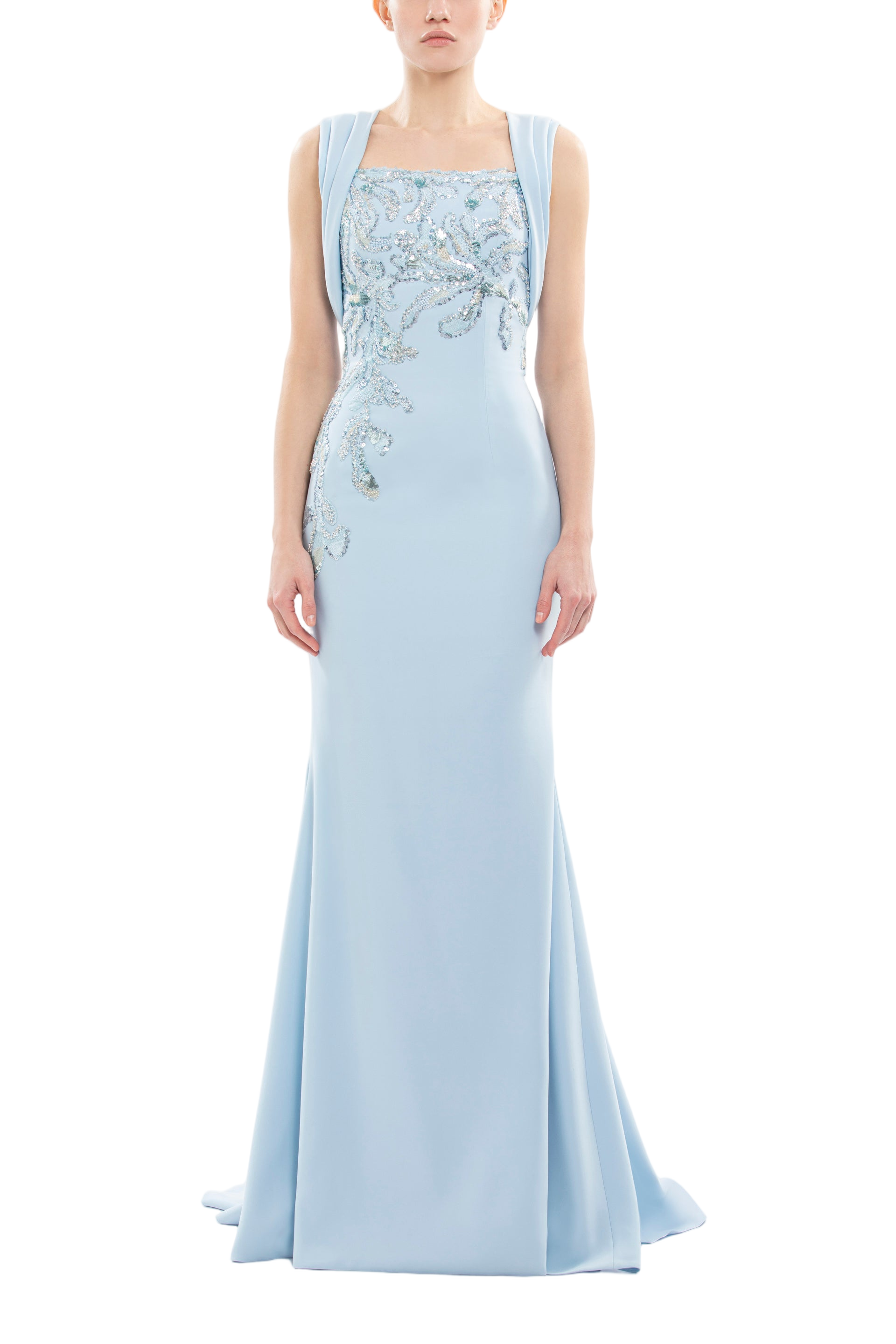 Embellished Long Crepe Dress