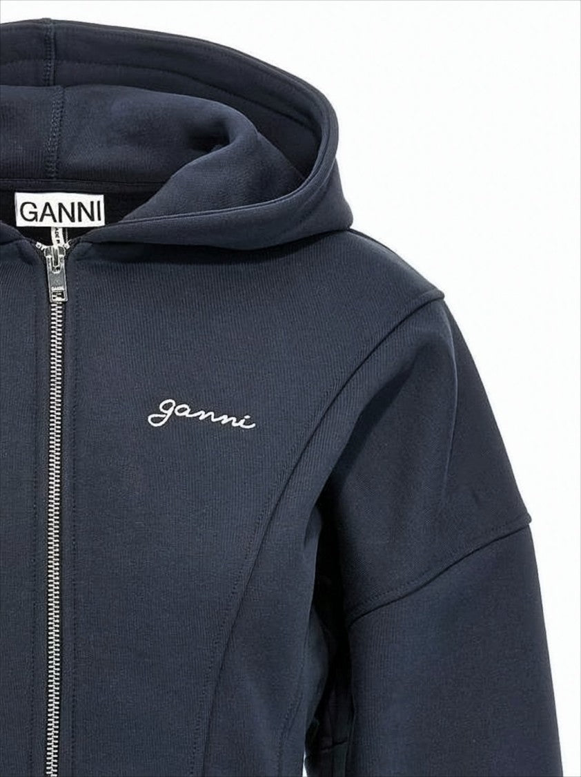 Fitted Blue Organic Cotton Hoodie With Structured Seam Detailing