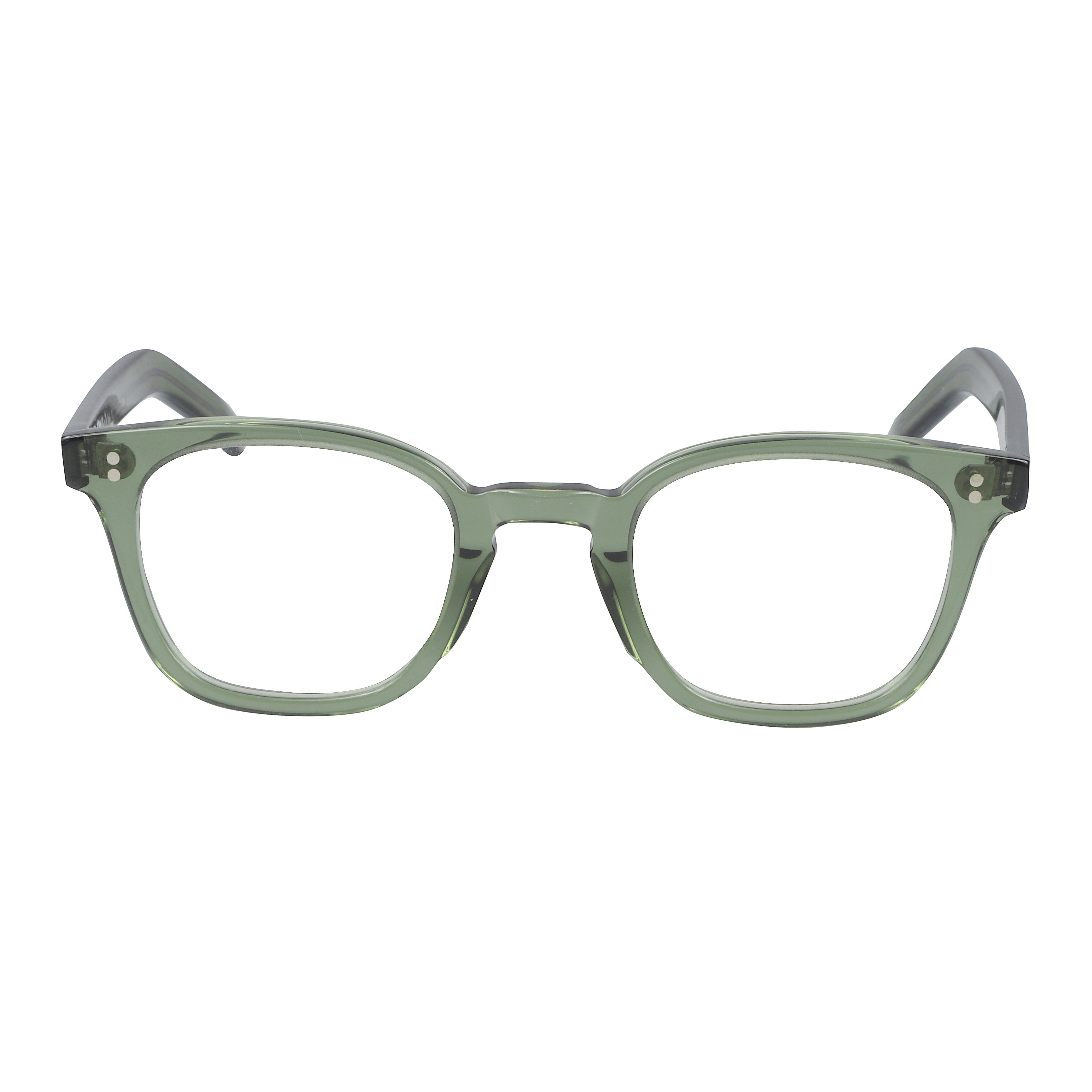 Klassiko Translucent Green Square Frame Eyeglasses with Metallic Rivets