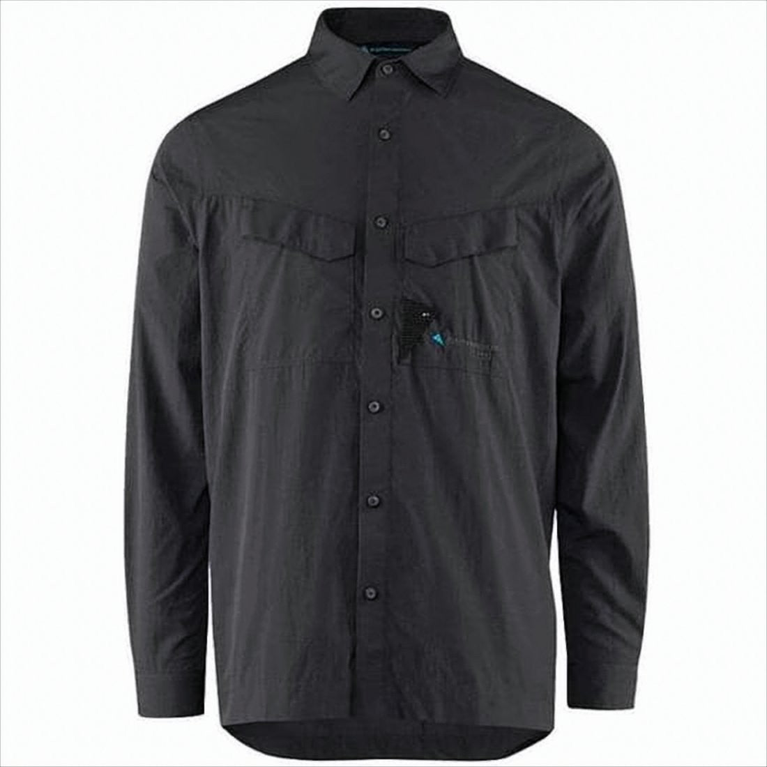 Black Long-Sleeve Button-Down Shirt With Yoke Detail