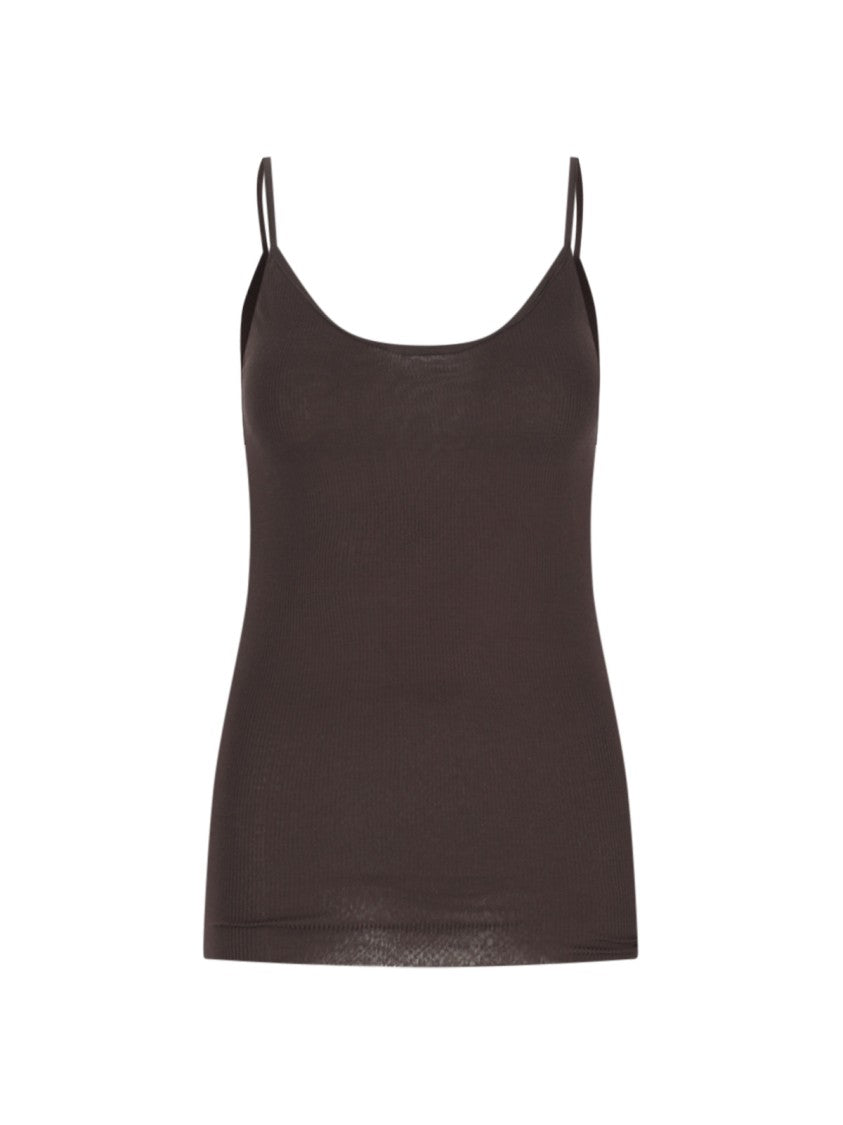 Selee Top In Brown Viscose Jersey Ribbed Knit