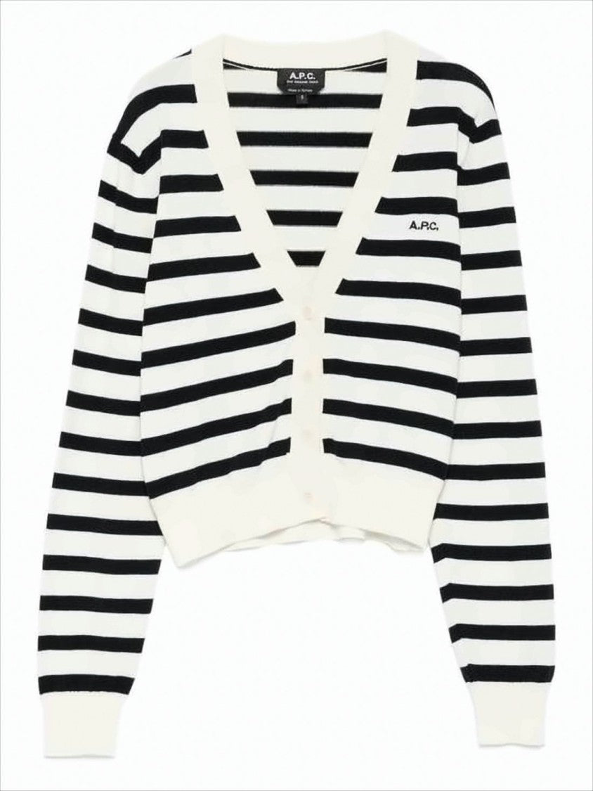 Cropped Black and White Striped Cardigan