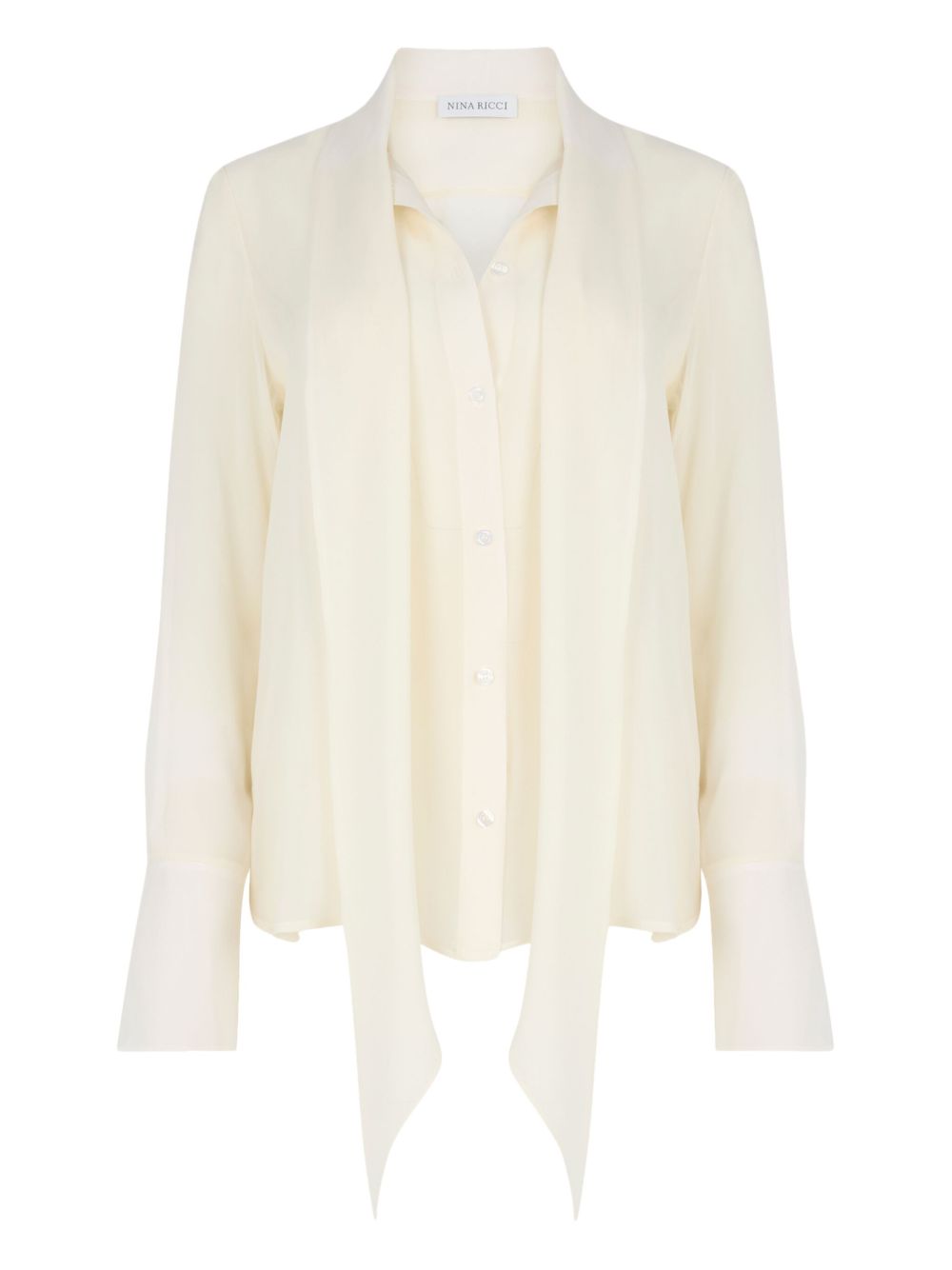 Cream Silk Blouse with Tie Neck