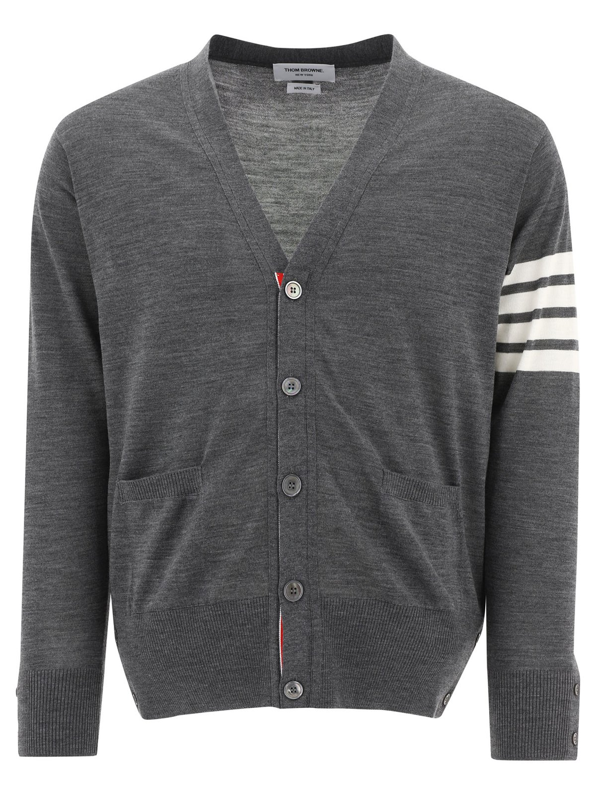 Cardigan with Deep V-Neck and Signature Stripes