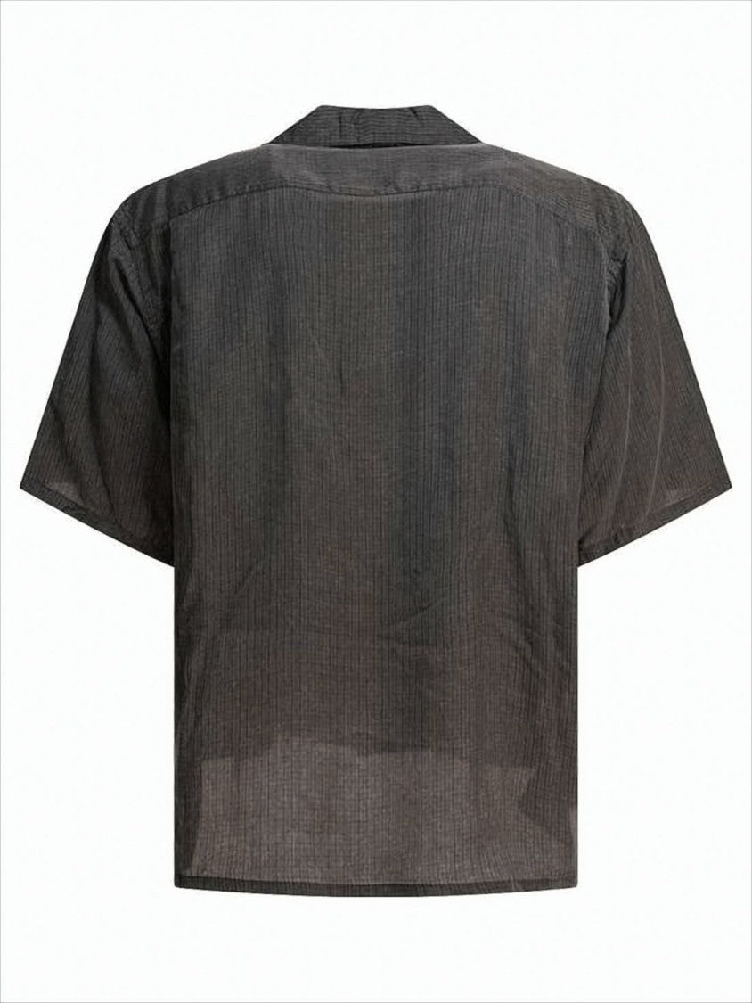 Relaxed Fit Short-Sleeve Shirt with Vertical Stripe Texture
