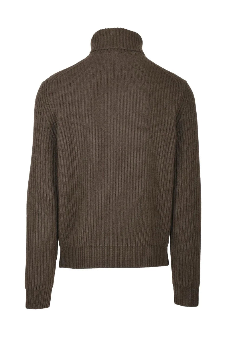 High Neck Cashmere Sweater - Brown