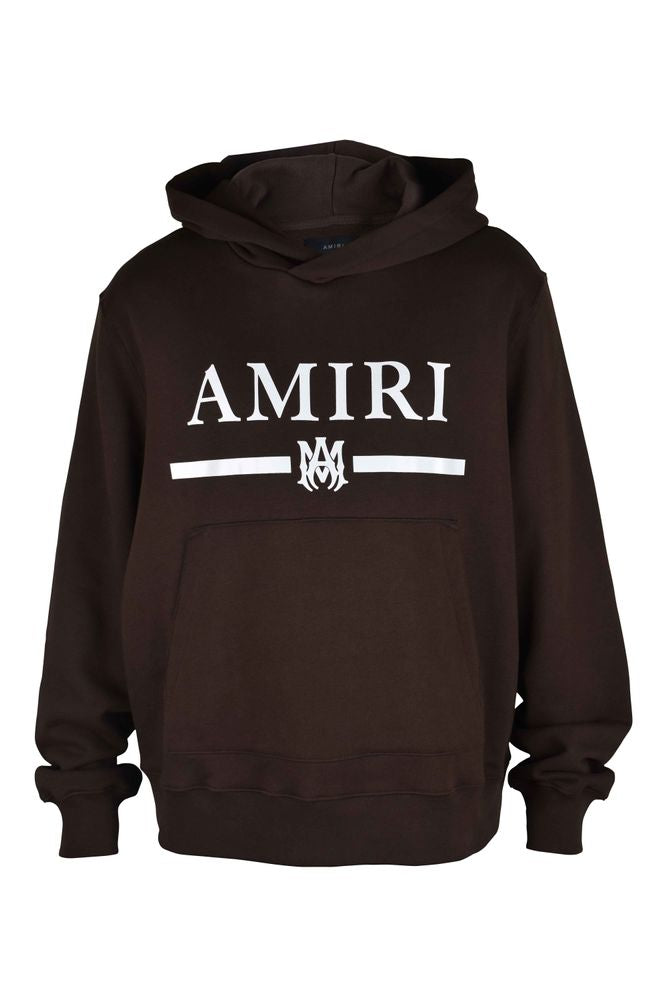 Hooded Brown Cotton Sweatshirt With Logo Print
