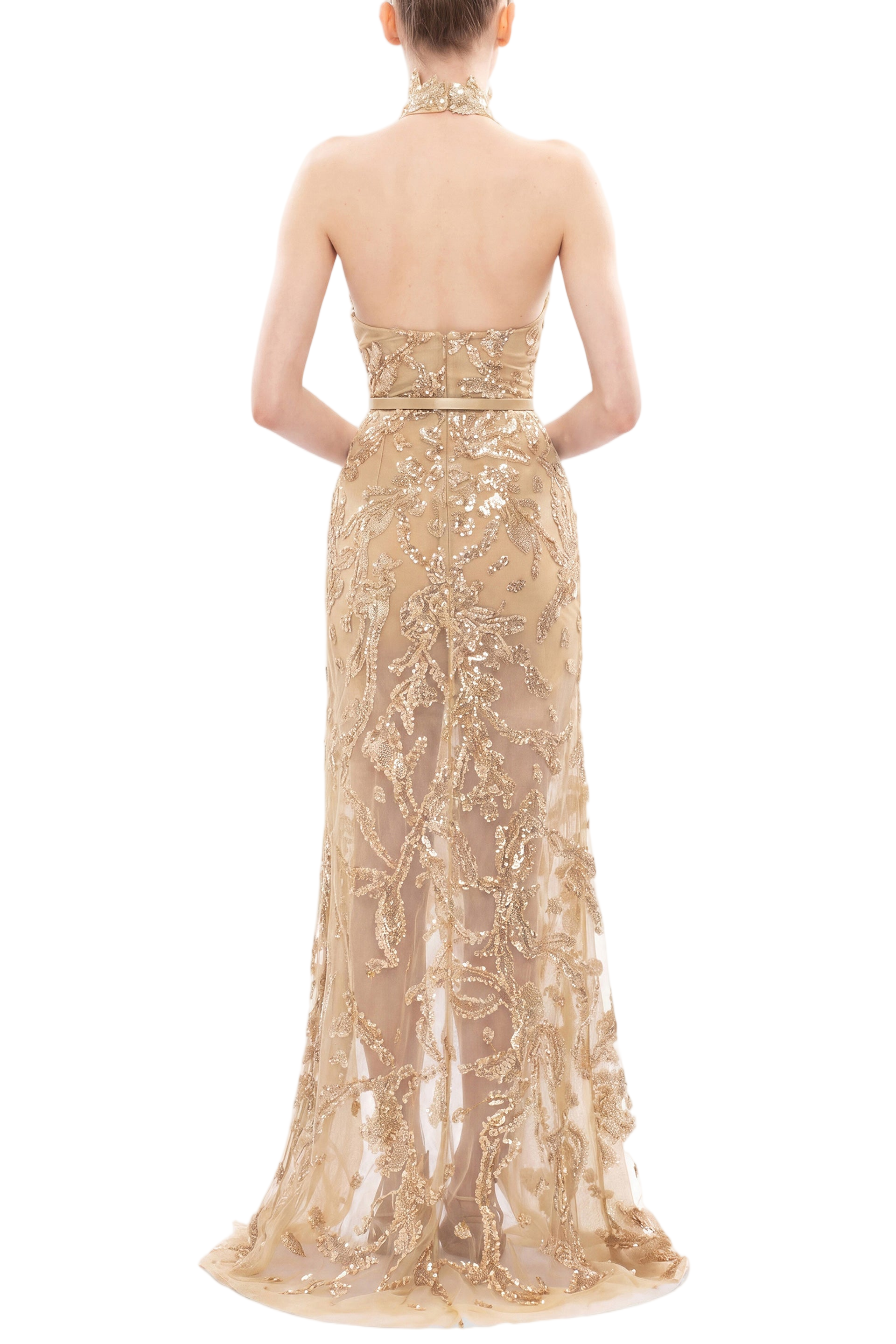 Halter Neck Embroidered Tulle Dress
