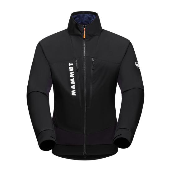 High-Collar Black Jacket With Vertical Logo Accents