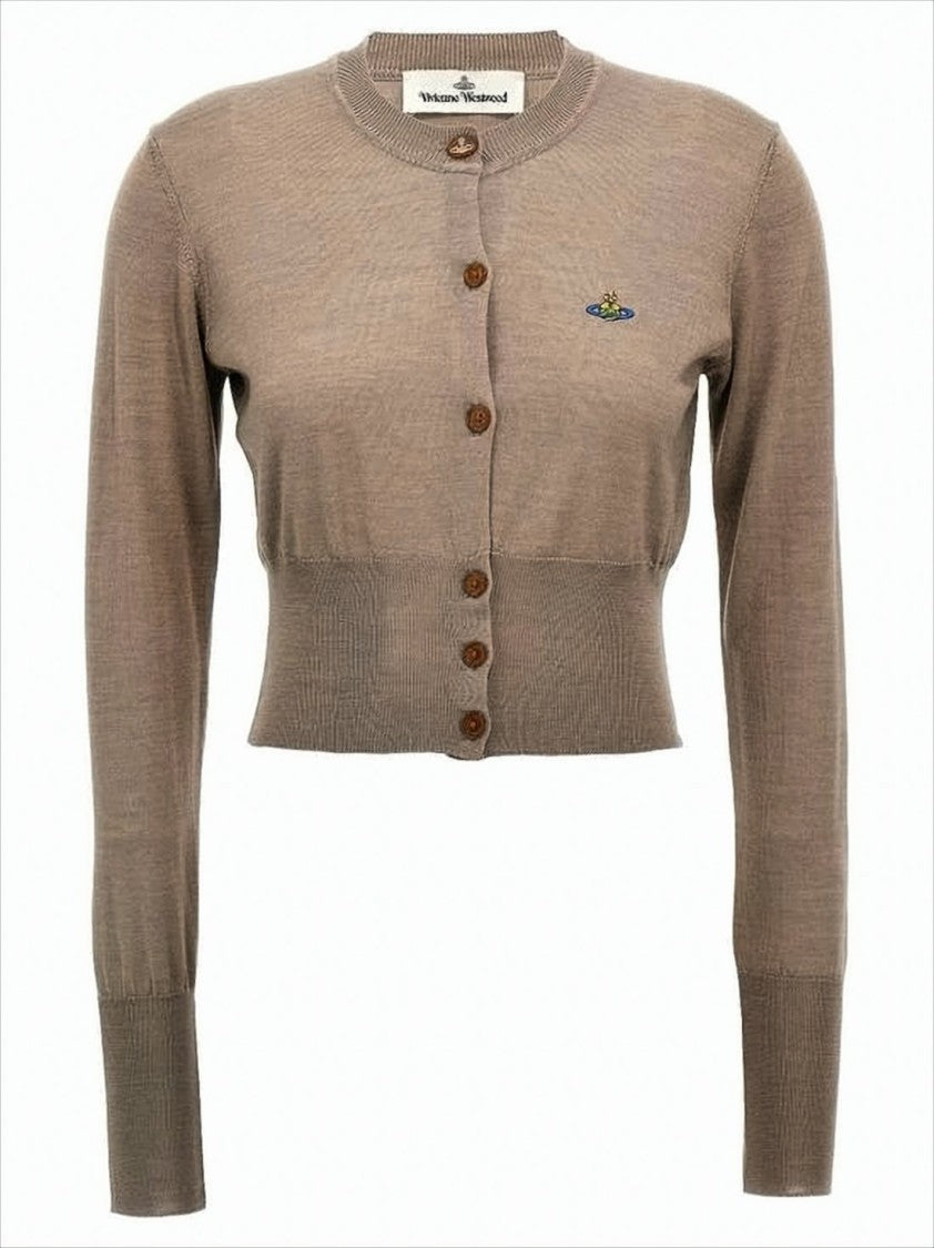 Cropped Knit Cardigan with Wooden Button Front