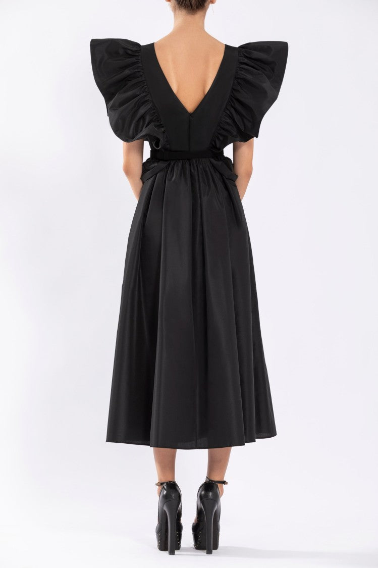 Taffeta Dress With Gathered Sleeves