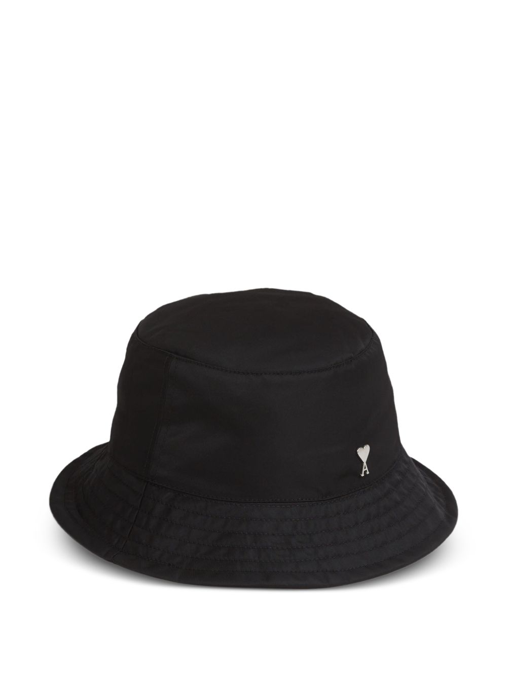 Rounded Brim Black Bucket Hat with Heart Emblem