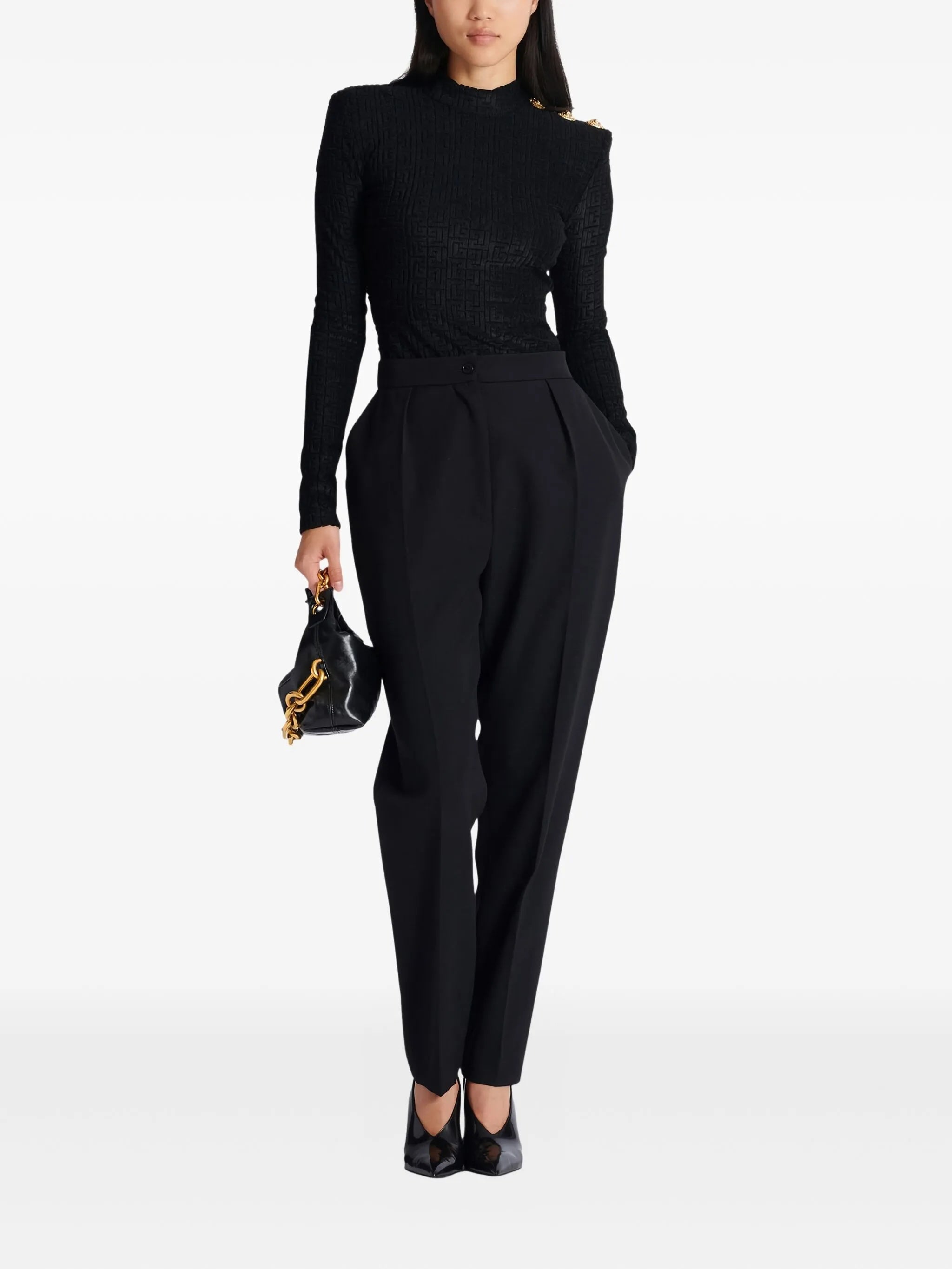 Fitted Long-Sleeved Textured Pattern Top