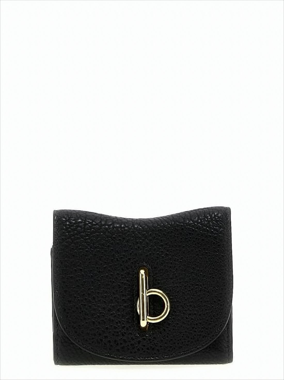 Textured Leather Wallet with Gold-tone Clasp