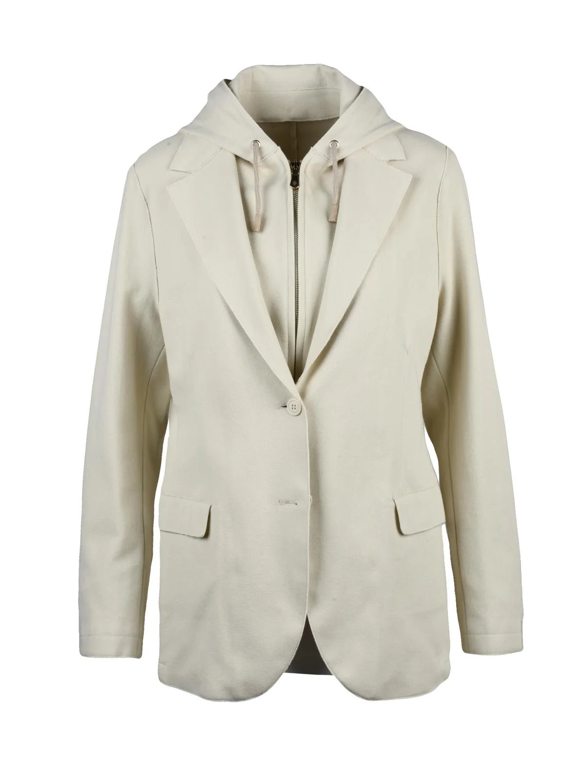 Beige Cotton Polyamide Elastane Women Blazer