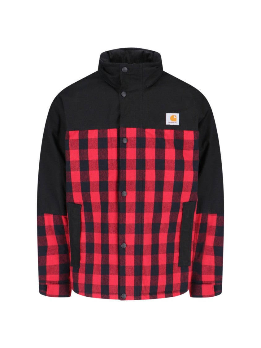 Checked Technical Jacket In Black Cotton Geometric Checked