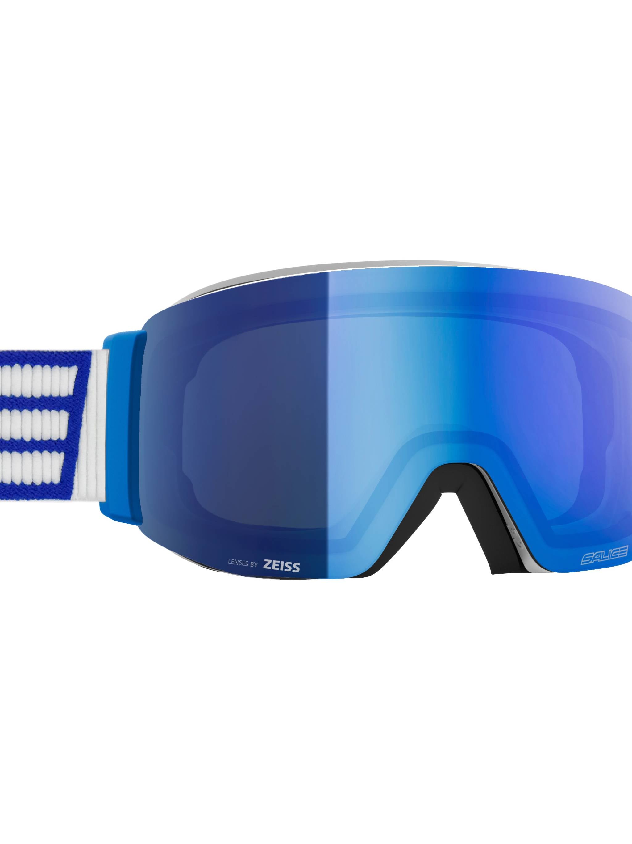 Wide Curved Blue Mirrored Ski Goggles With Adjustable Strap