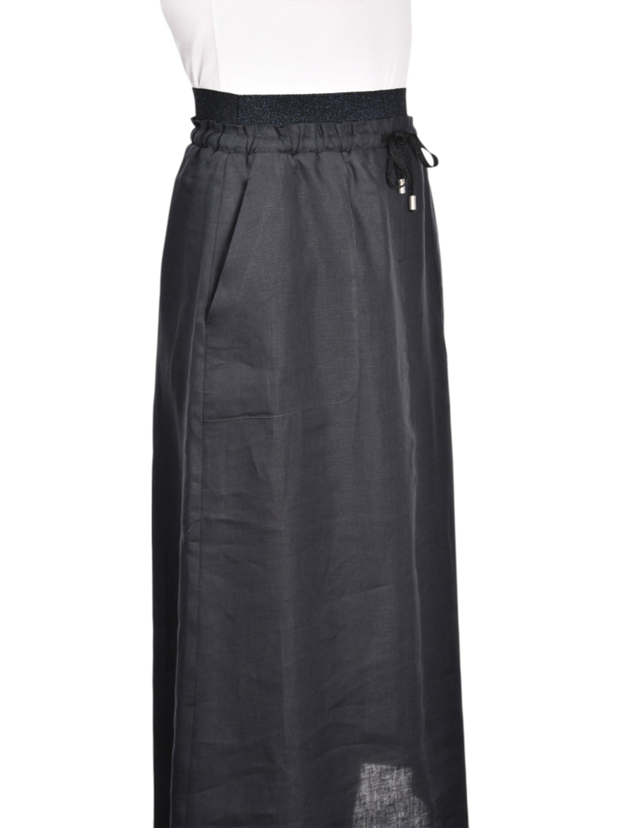 Black Gonna Elastic Waist Linen Skirt