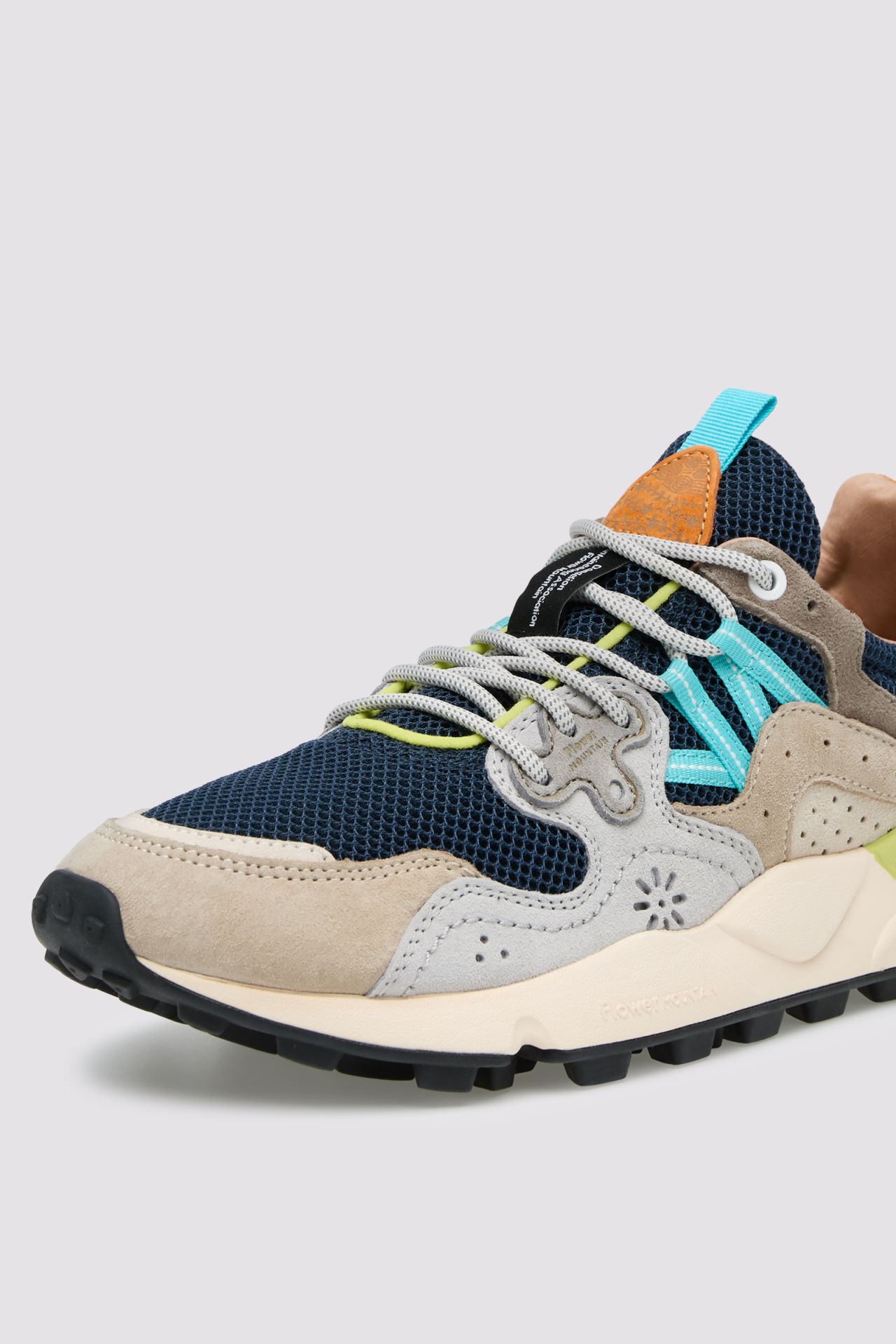 Layered Design Sneakers with Turquoise and Orange Accents