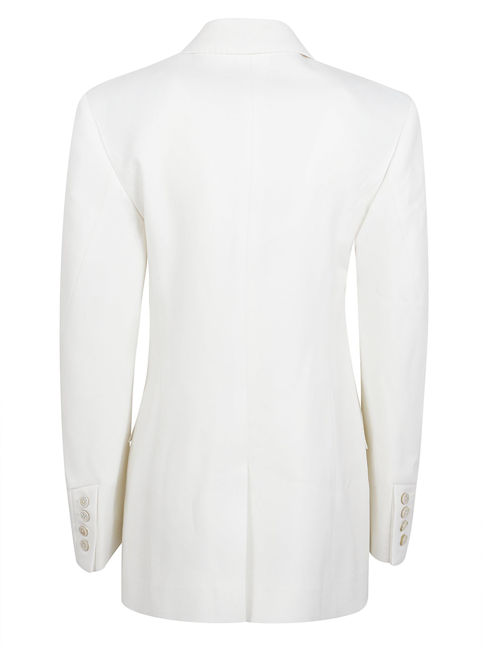 Double-Breasted White Jacket with Pointed Lapel and Flap Pockets