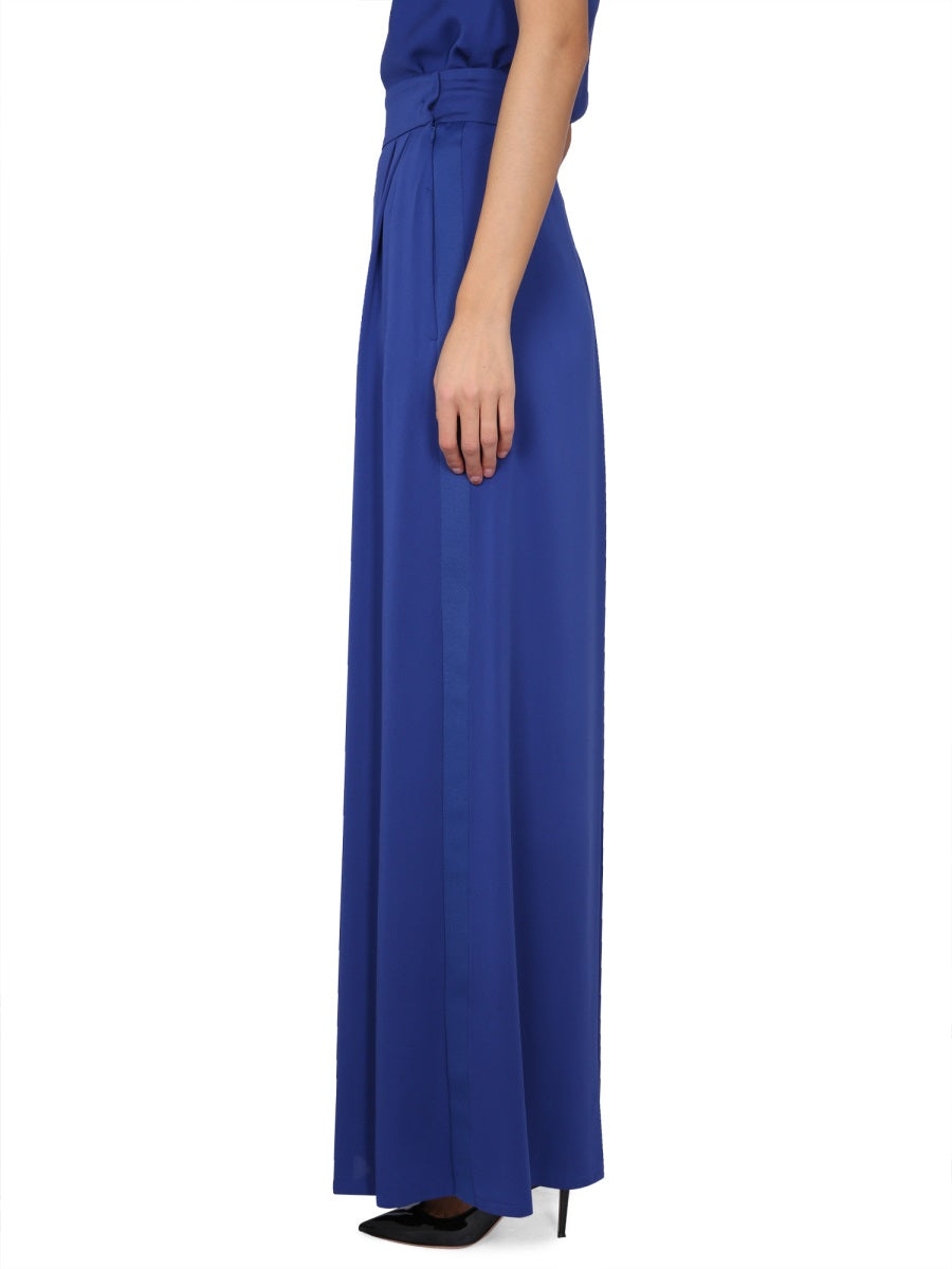Wide Silk Tuxedo Pants with Concealed Zipper Closure