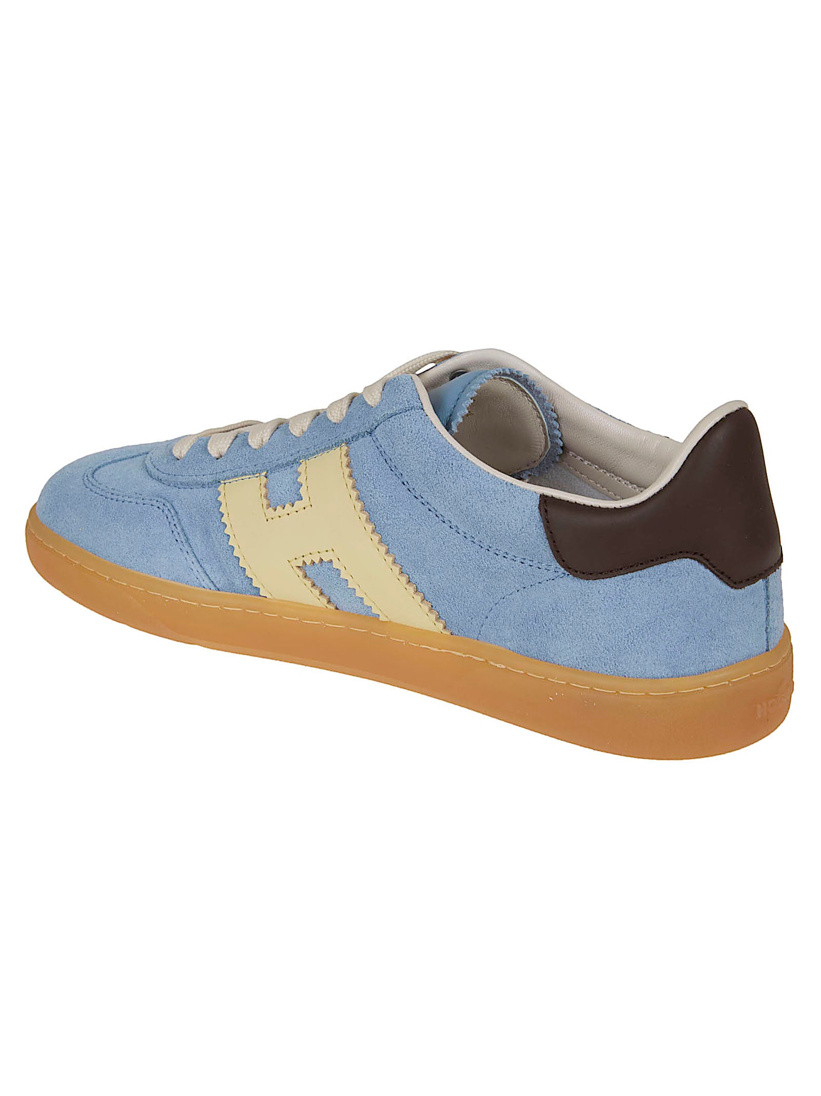 Light Blue Suede Sneakers with Vintage Amber Sole