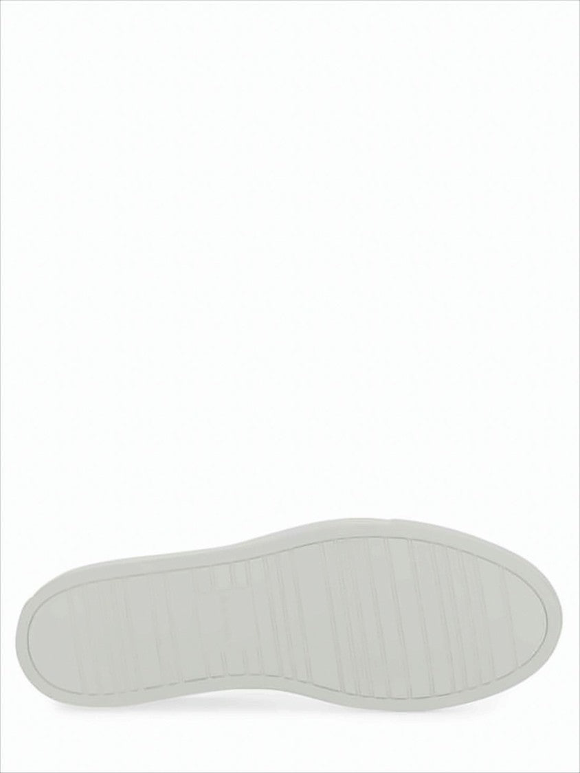 Low-Top Leather Sneakers with Multicolor Striped Heel Tab