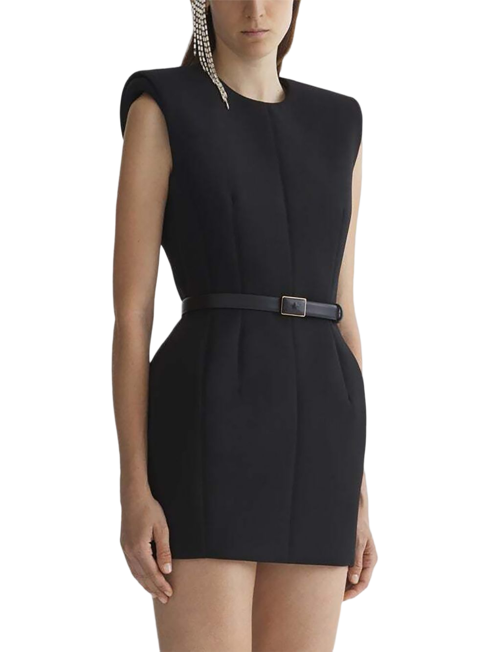 Structured Black Mini Dress with Padded Shoulders