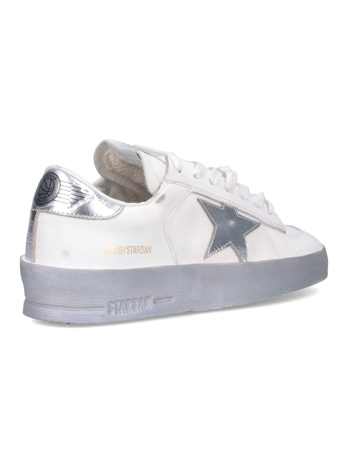 White Stardan Distressed Silver Accent Sneakers