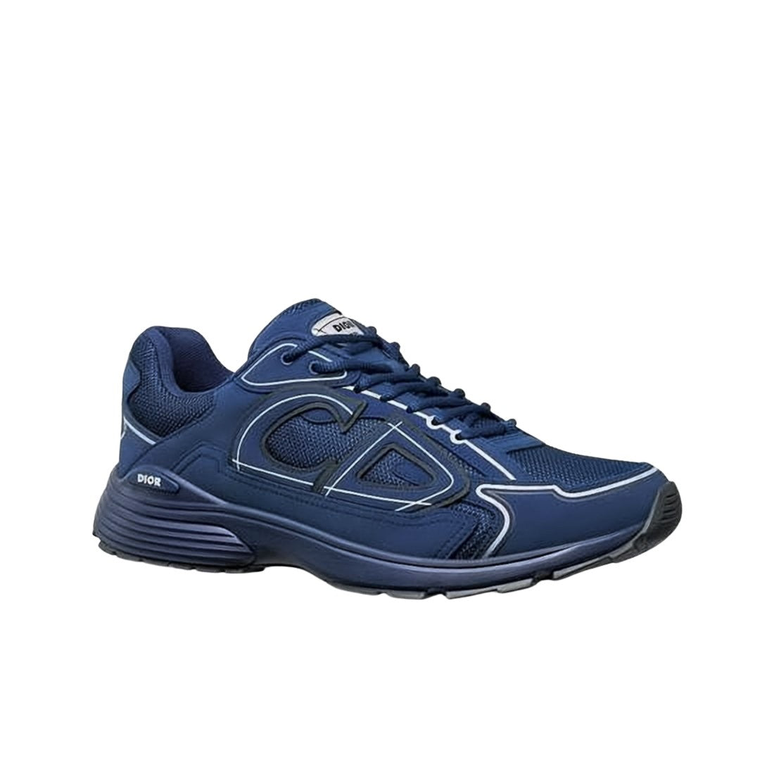 Sporty Navy Blue Fabric and Mesh Sneakers