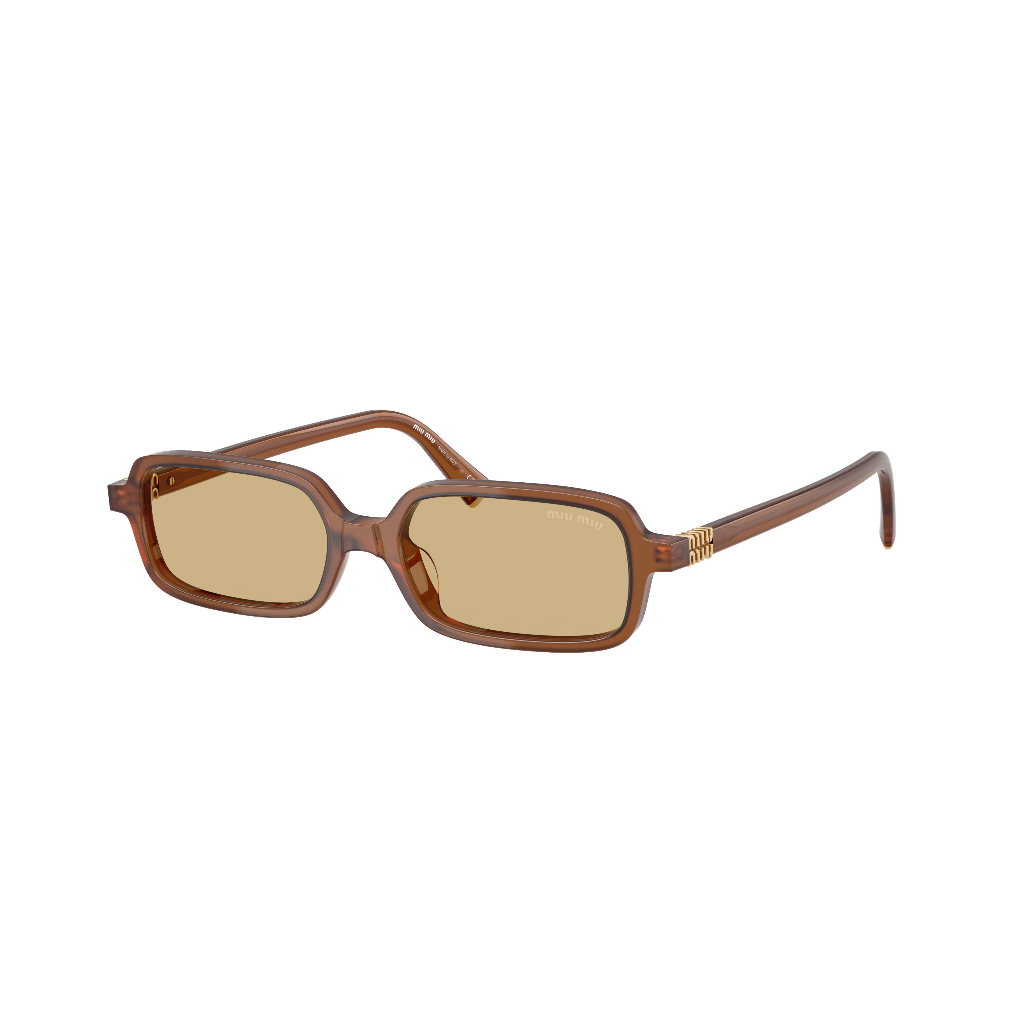 0mu 11zs Translucent Brown Acetate Rectangular Sunglasses