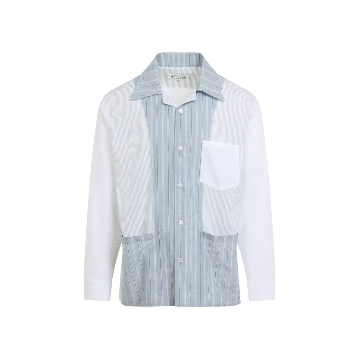 Vertical Stripe And Solid Panel Cotton Shirt
