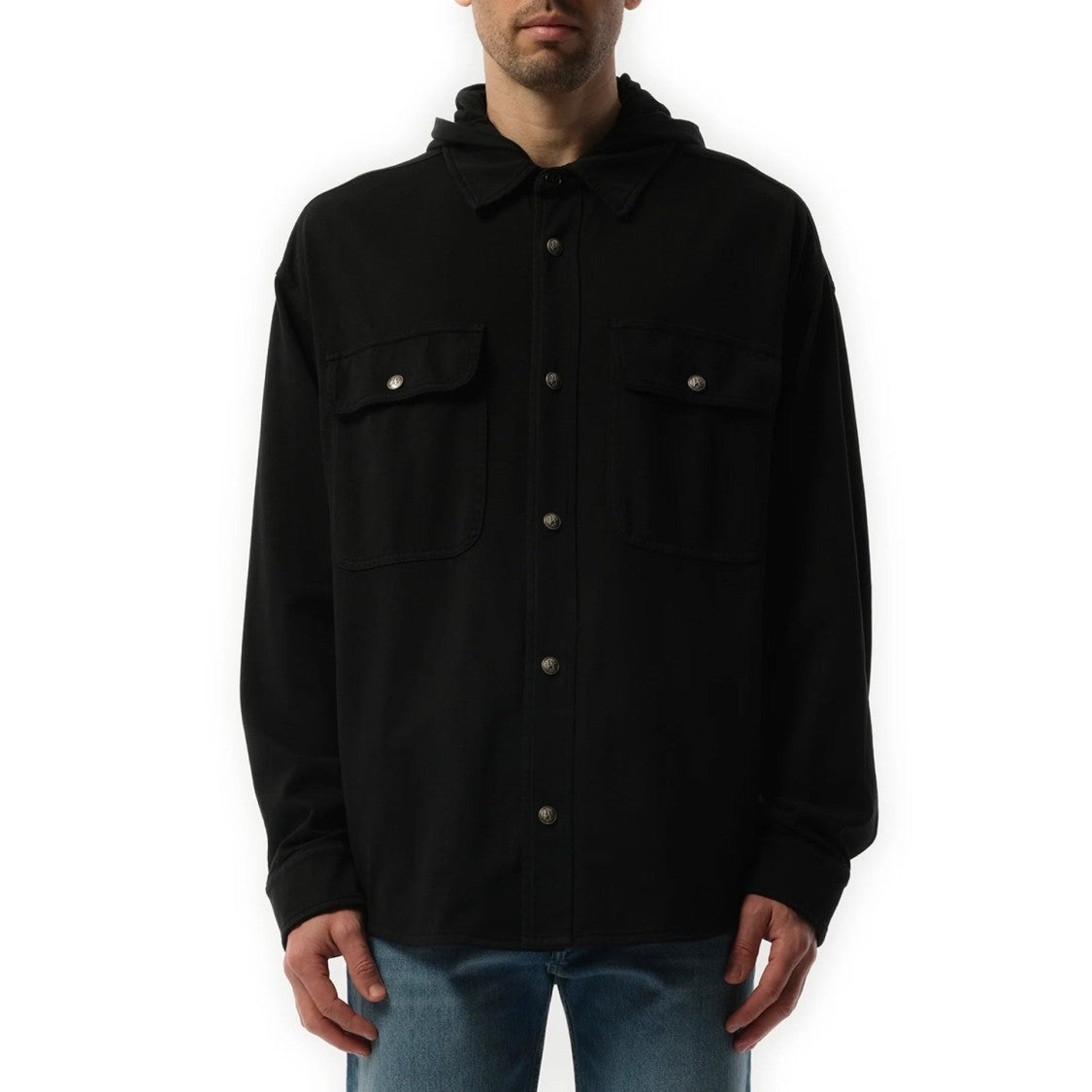 Hooded Overshirt With Classic Logo And Flap Pockets