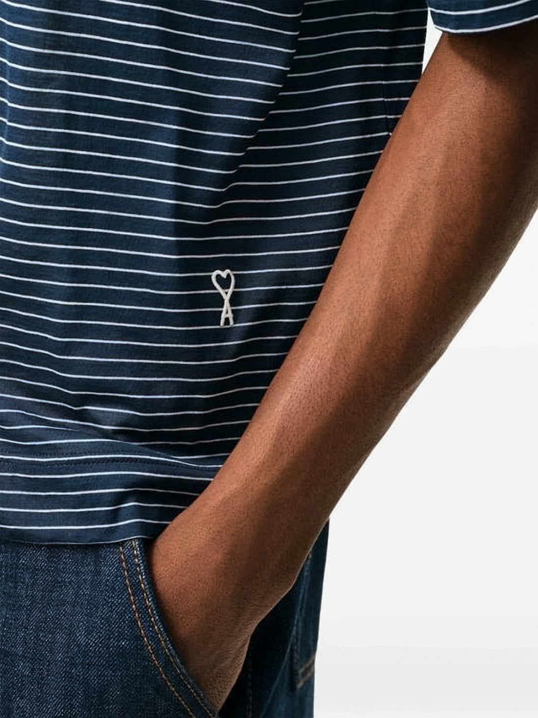 Cropped Navy Blue Striped Polo Shirt With Heart Logo
