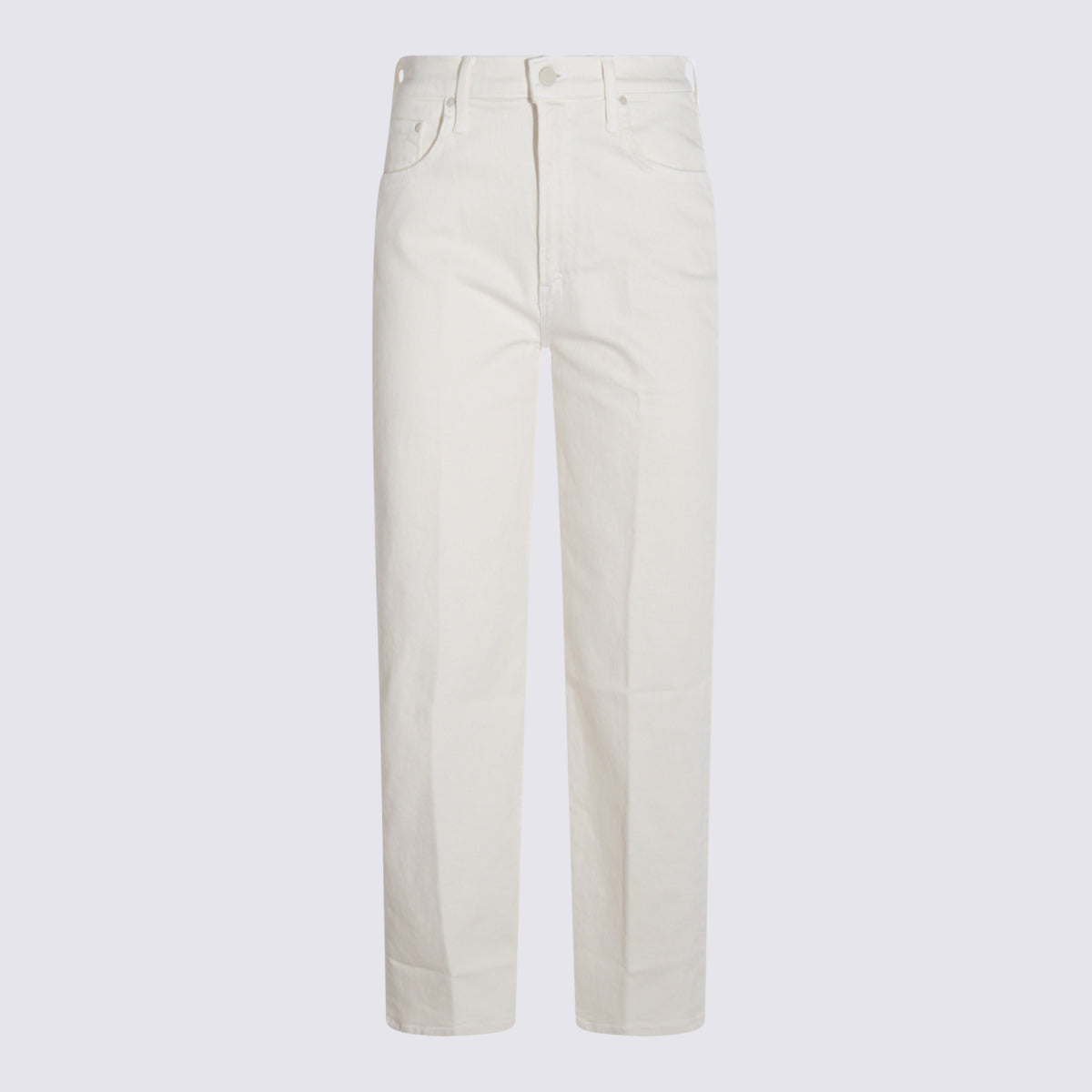 High-Waisted White Cotton Jeans with Functional Pockets