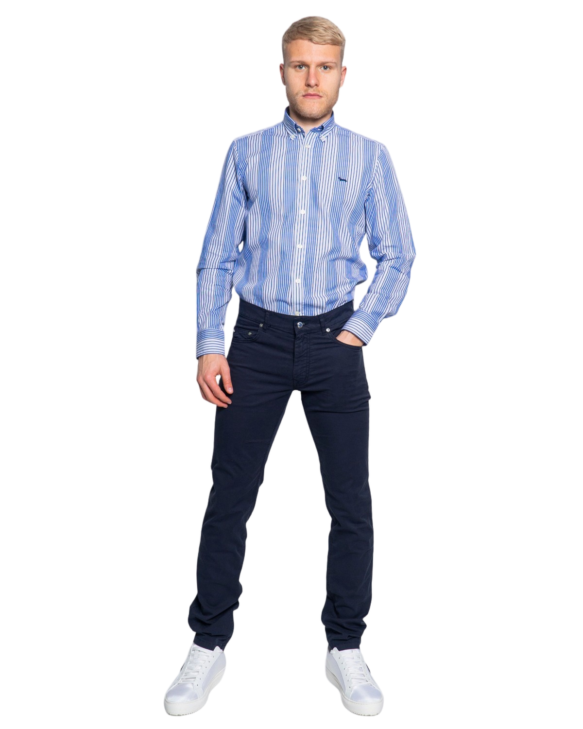 Button-Down Cotton Shirt With Vertical Stripes